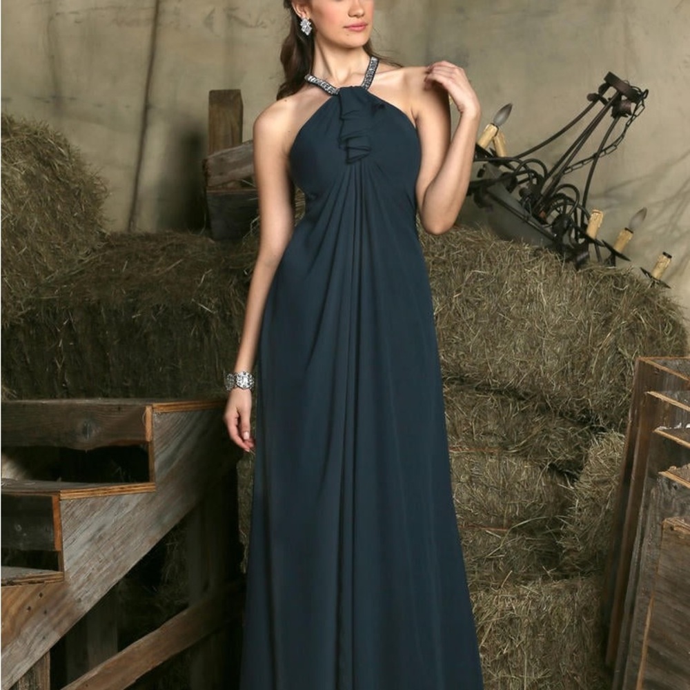 DaVinci Blue Sleeveless Halter Gown